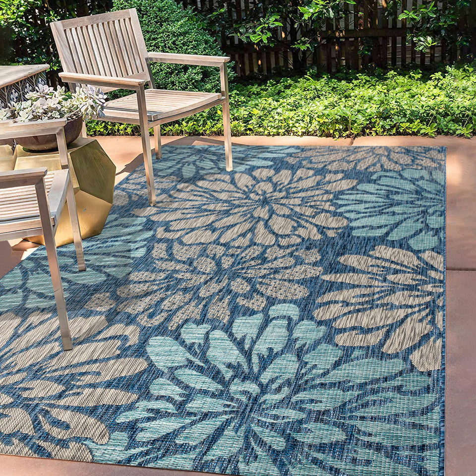 JONATHAN Y floral textured weave rug front view; durable for busy outdoor patios and entryways.