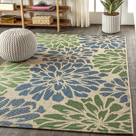 Jonathan Y indoor/outdoor flat-weave rug, geometric floral motif for high-traffic areas.