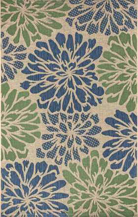 Jonathan Y leafy green navy flowers on beige ground for pattern interest.
