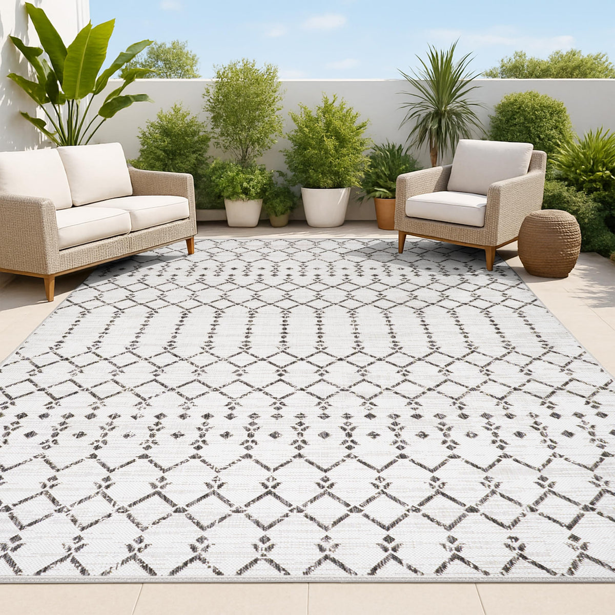 Jonathan Y Ourika Moroccan geometric rug 8x10: outdoor-ready for high-traffic patios.