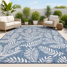 Jonathan Y Palm Frond Rug in navy and ivory for high-traffic outdoor areas.