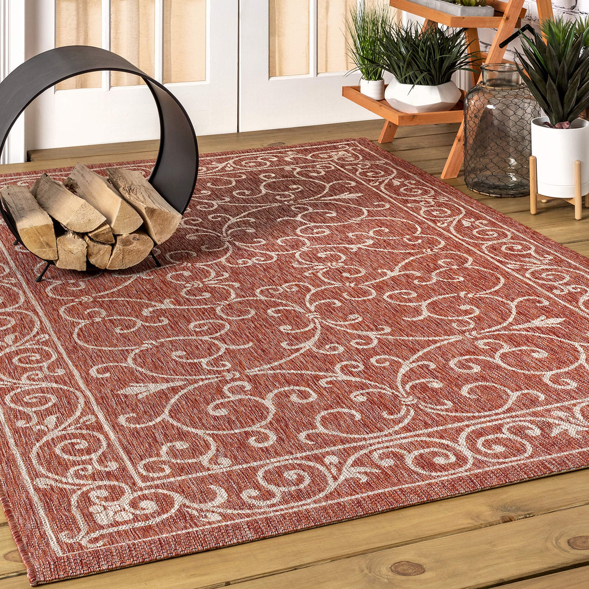 Jonathan Y red-tan handwoven-look rug with vintage mood for outdoor living