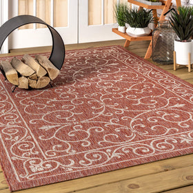 Jonathan Y red-tan handwoven-look rug with vintage mood for outdoor living