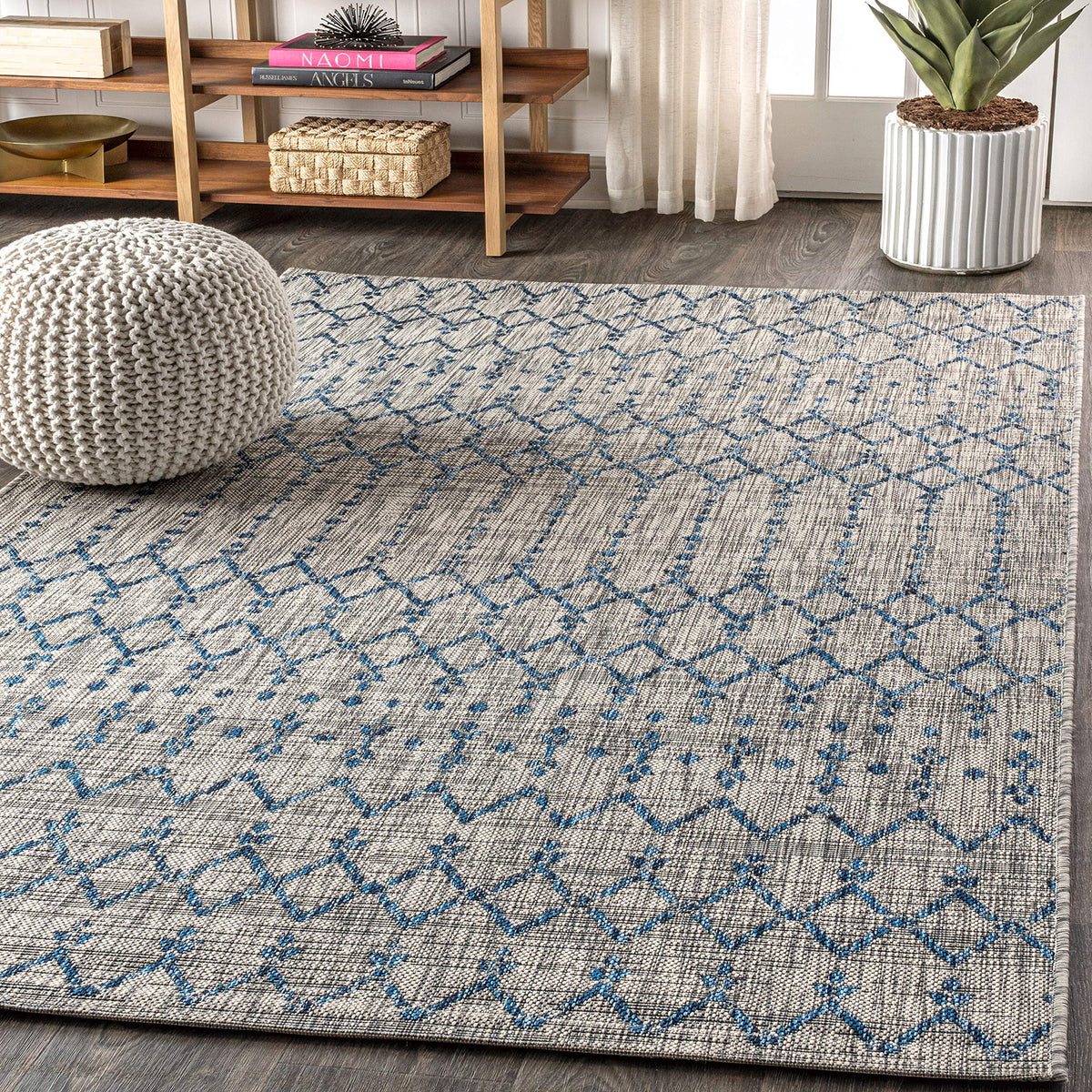 Jonathan Y Ourika textured weave rug adds vintage vibe to outdoor porches.