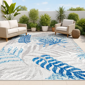 JONATHAN Y Tropics palm leaves rug 8x10 in gray-blue for outdoor spaces; durable and easy-care.