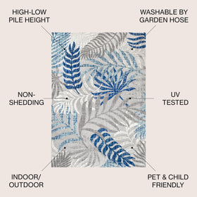 JONATHAN Y Tropics palm pattern close-up shows navy and khaki tones for stylish indoor or outdoor decor.