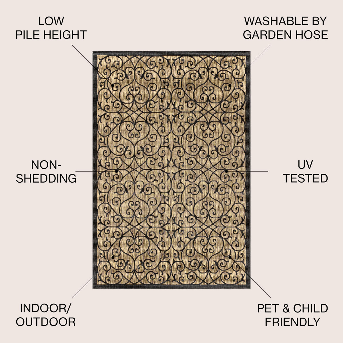 JONATHAN Y Vintage Filigree rug for backyard porches, black and khaki tones