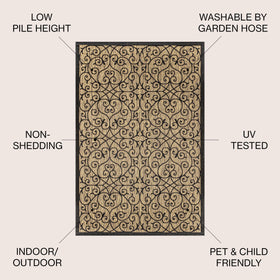 JONATHAN Y Vintage Filigree rug for backyard porches, black and khaki tones