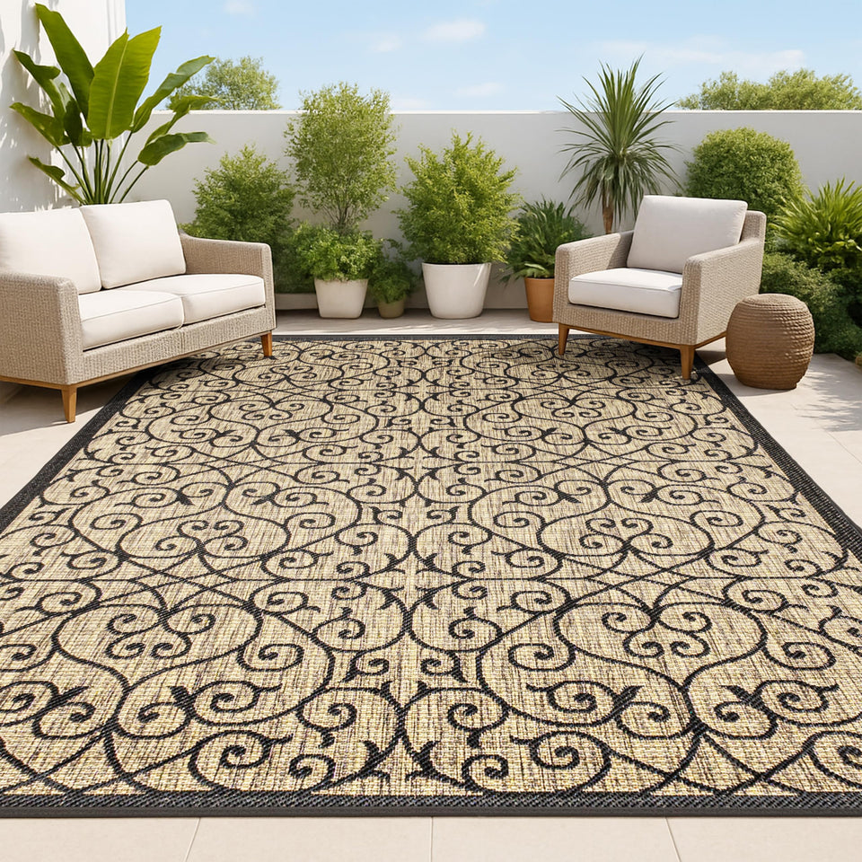 JONATHAN Y Vintage Filigree 3x5 outdoor rug for patios with Madrid texture