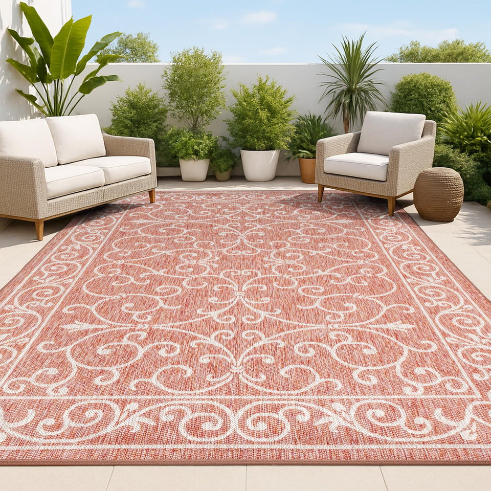 Jonathan Y vintage filigree rug, 8x10 indoor-outdoor design for patios and decks