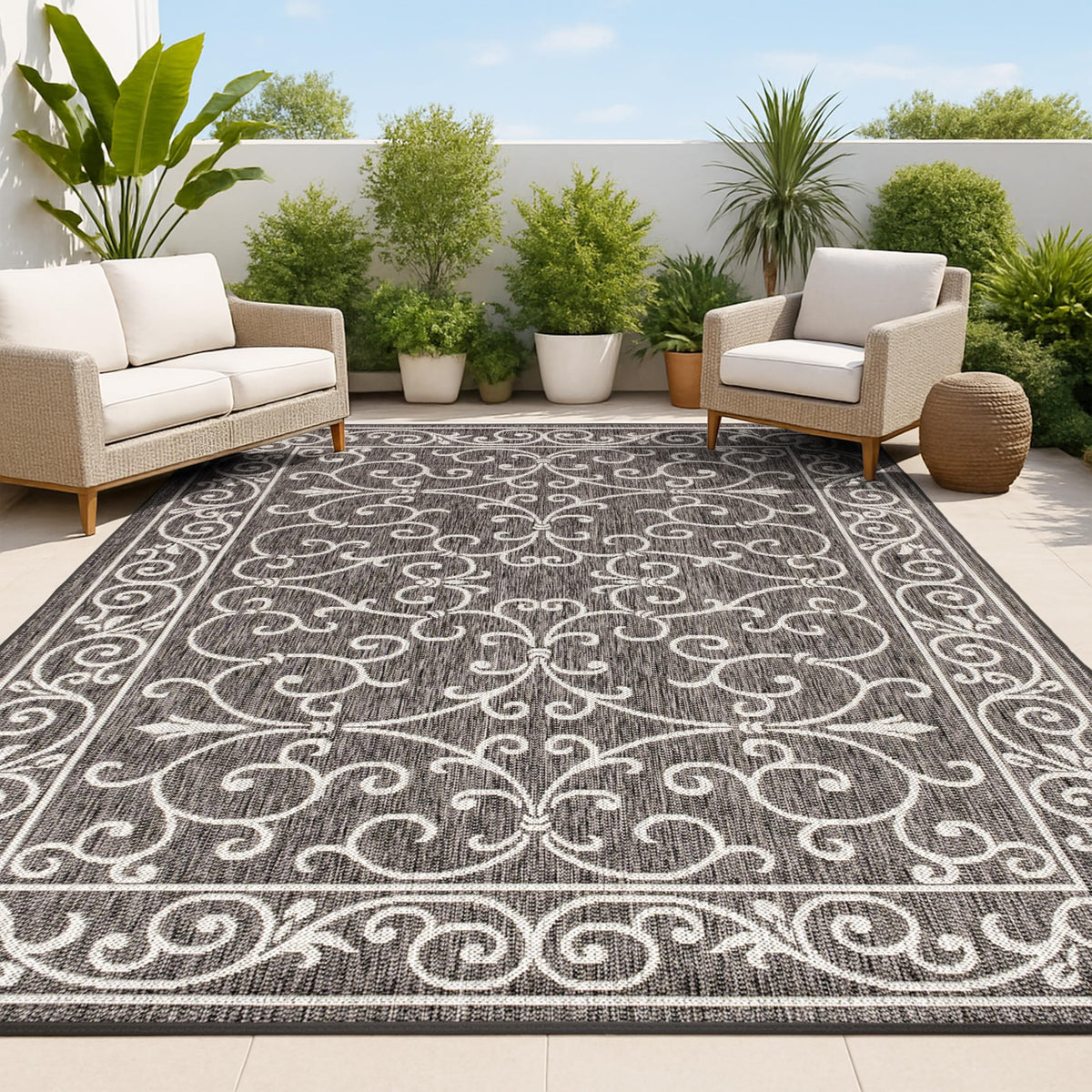 Jonathan Y vintage filigree rug overview adds boho charm to outdoor patios.