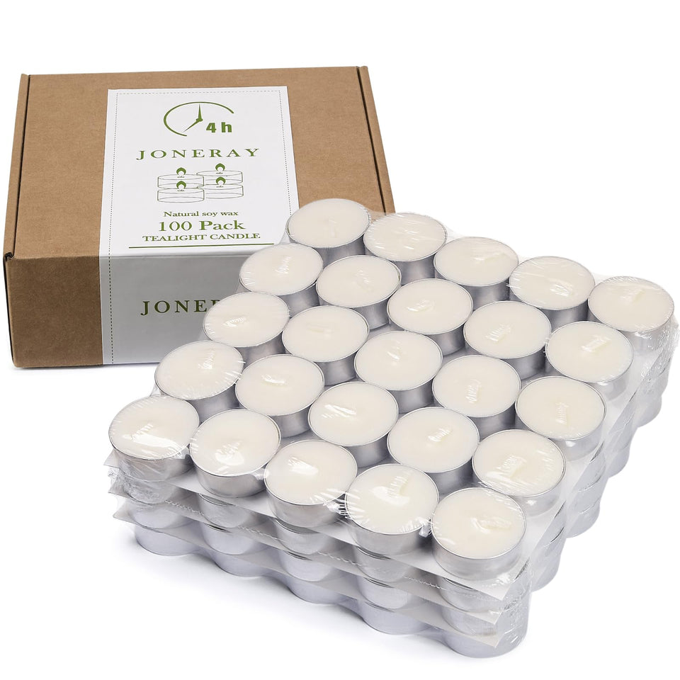 JONERAY soy tealight bulk 100pack glowing for party ambiance and easy setup