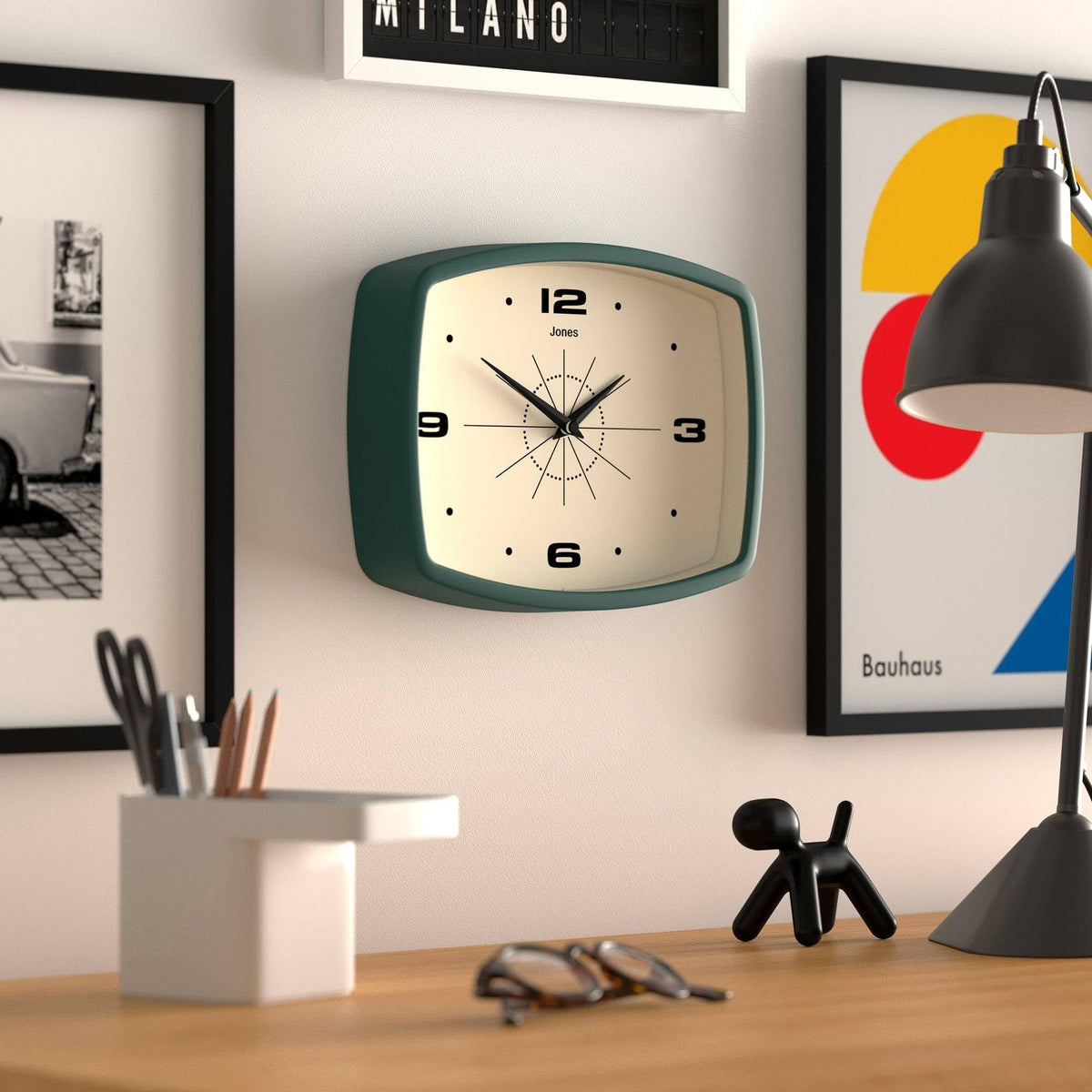 Jones Clocks acrylic matte finish with glass lens for a premium, glare-free look.