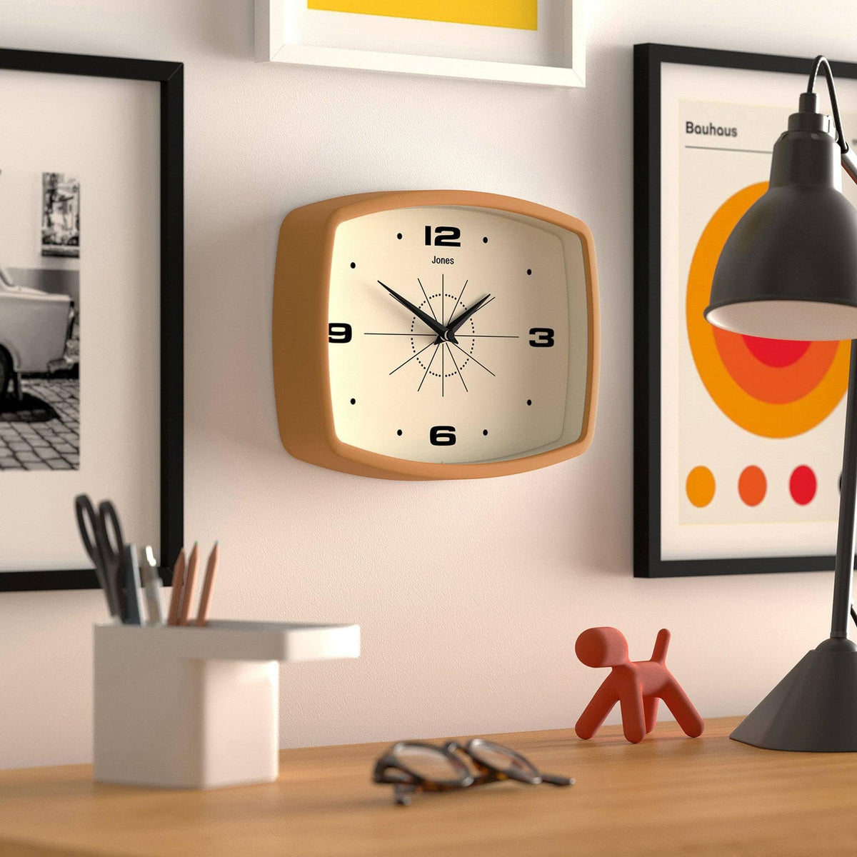 Jones Clocks 10-inch size fits compact spaces without sacrificing style.