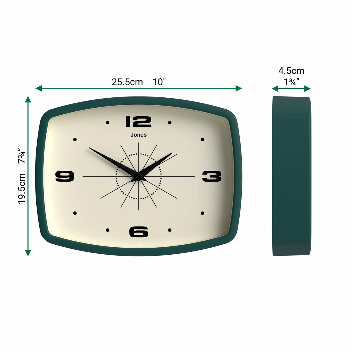 Jones Clocks mid-century design complements modern interiors with nostalgic appeal.