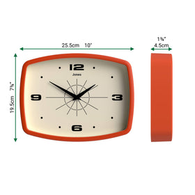 Jones Clocks Movie clock face detail shows acrylic body with a matte finish.