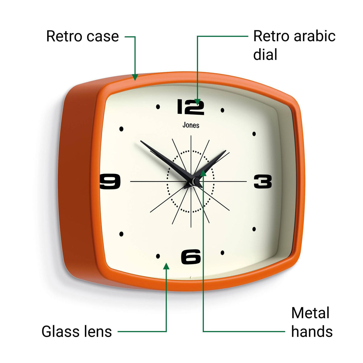Jones Clocks Movie clock wall mount demonstrates easy hanging in any room.