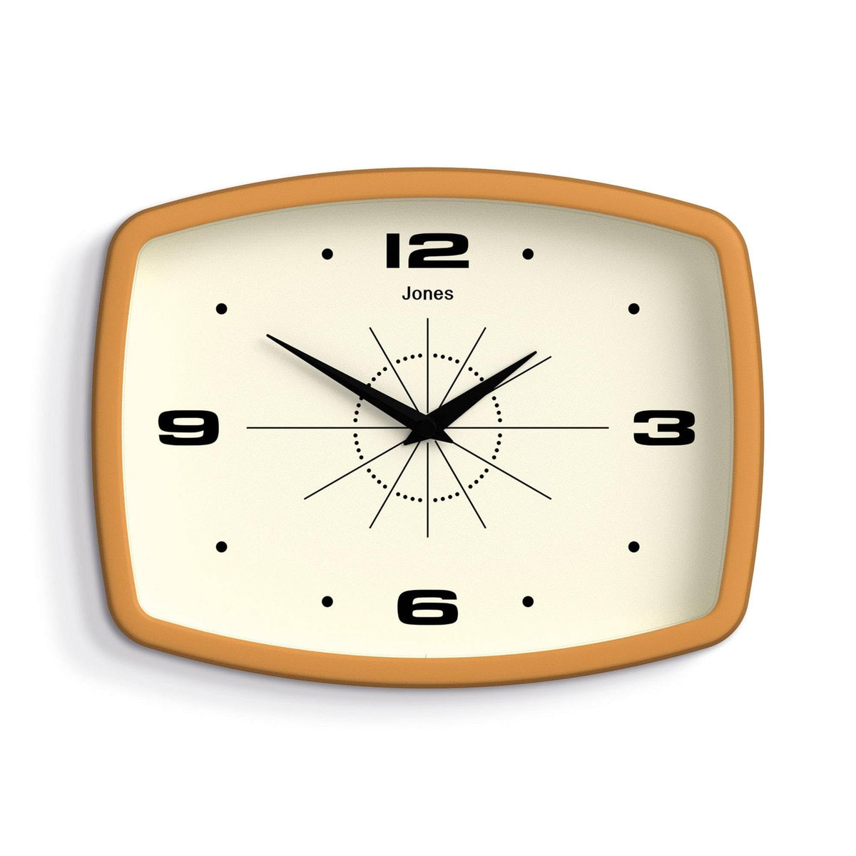 Jones Clocks Movie wall clock rectangular shape adds retro style to any room.