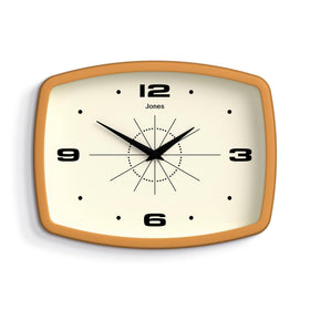 Jones Clocks Movie wall clock rectangular shape adds retro style to any room.