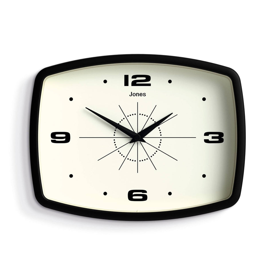 Jones Clocks Movie wall clock in rectangular design for modern kitchens.