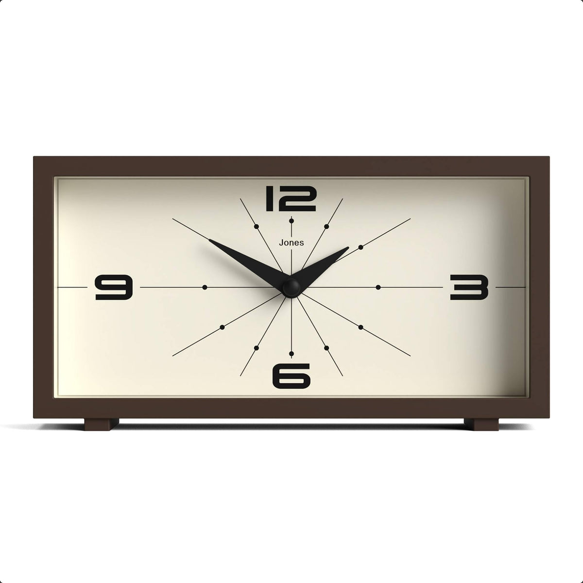 Jones Clocks Odeon desk clock front view with retro charm for shelves