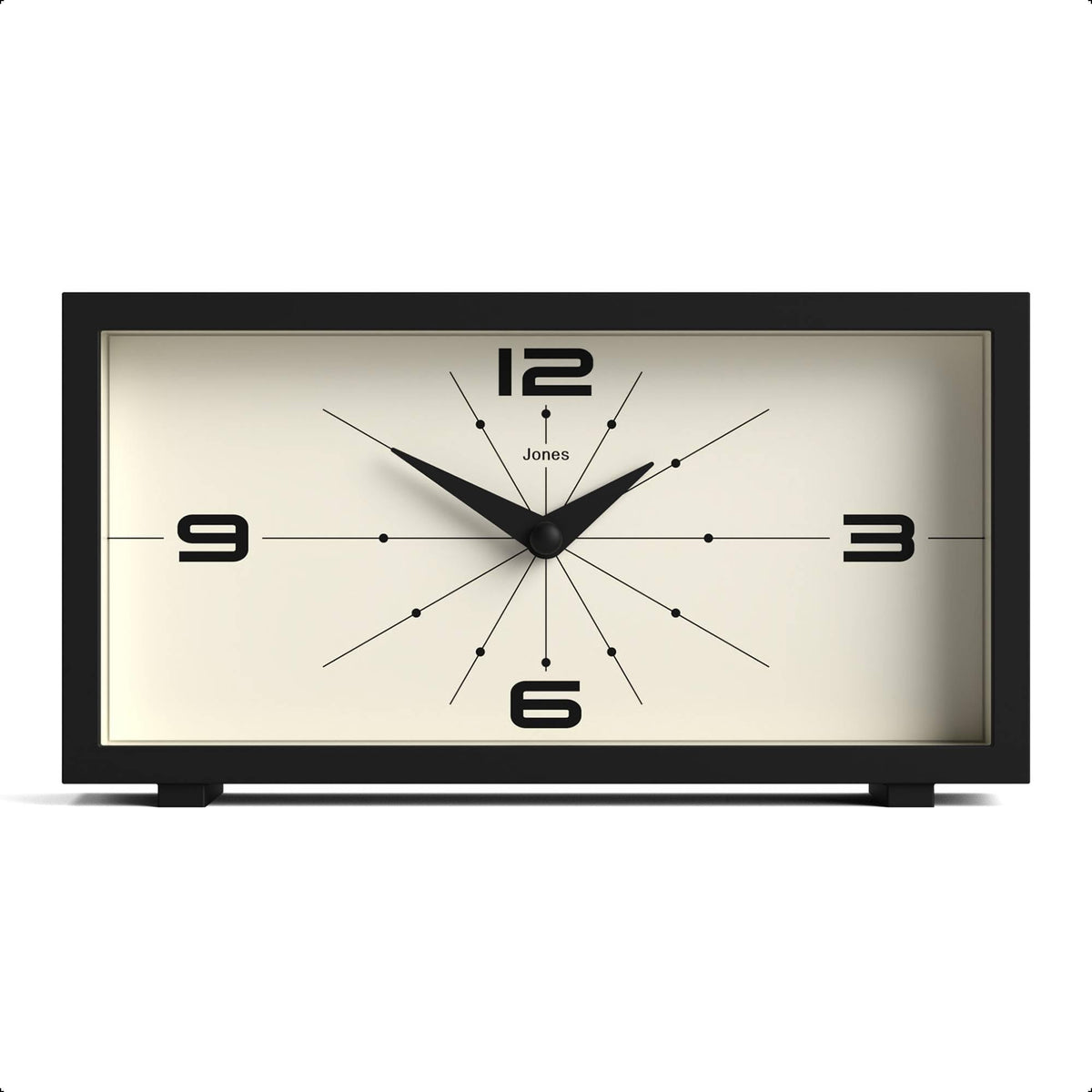 Jones Clocks Odeon desk clock front view ideal for shelves.