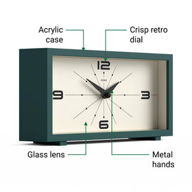 Jones Clocks Odeon Desk Clock on desk with faint ticking.
