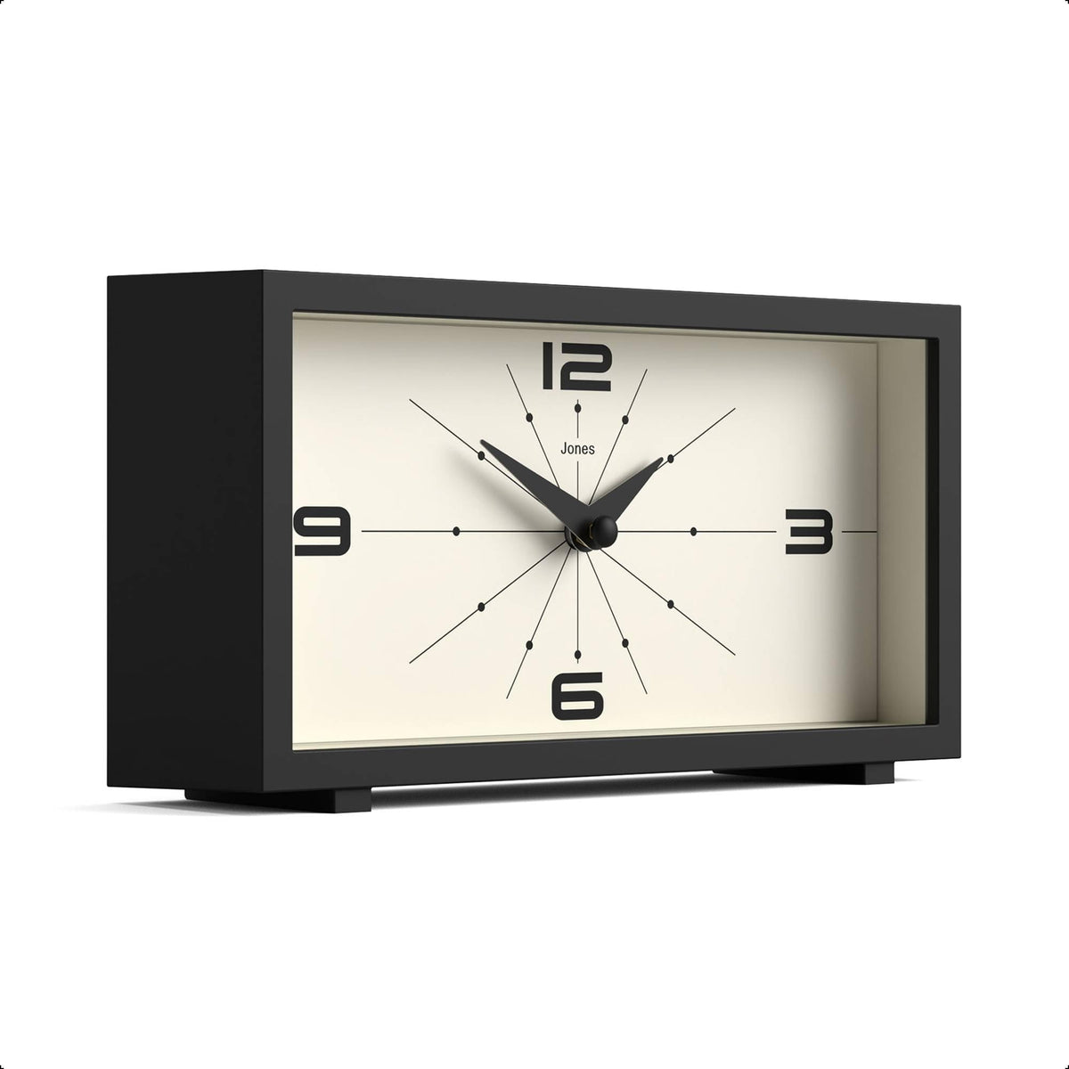 Jones Clocks Odeon dial detail highlights retro face for stylish timekeeping.