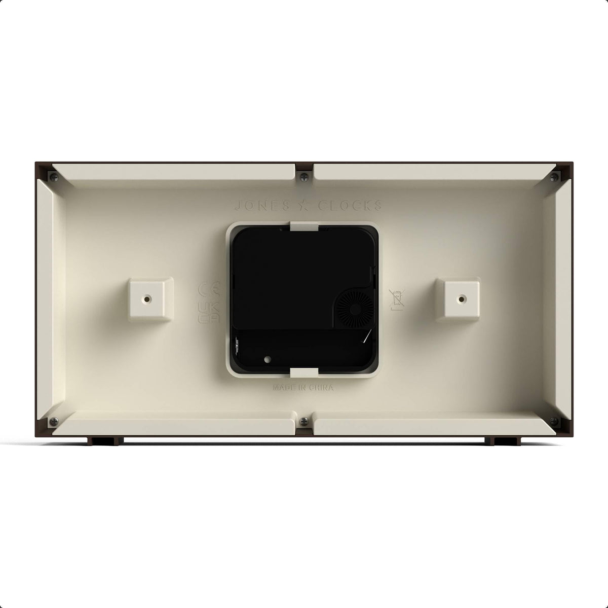 Jones Clocks Odeon rectangular brown case adaptable to living spaces