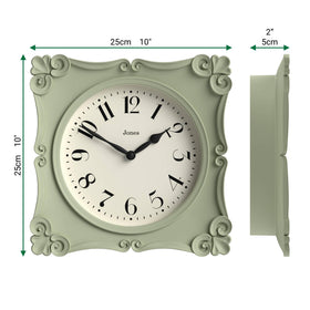 Jones Clocks Rialto face close-up reveals clear numerals and precise timekeeping aesthetic.