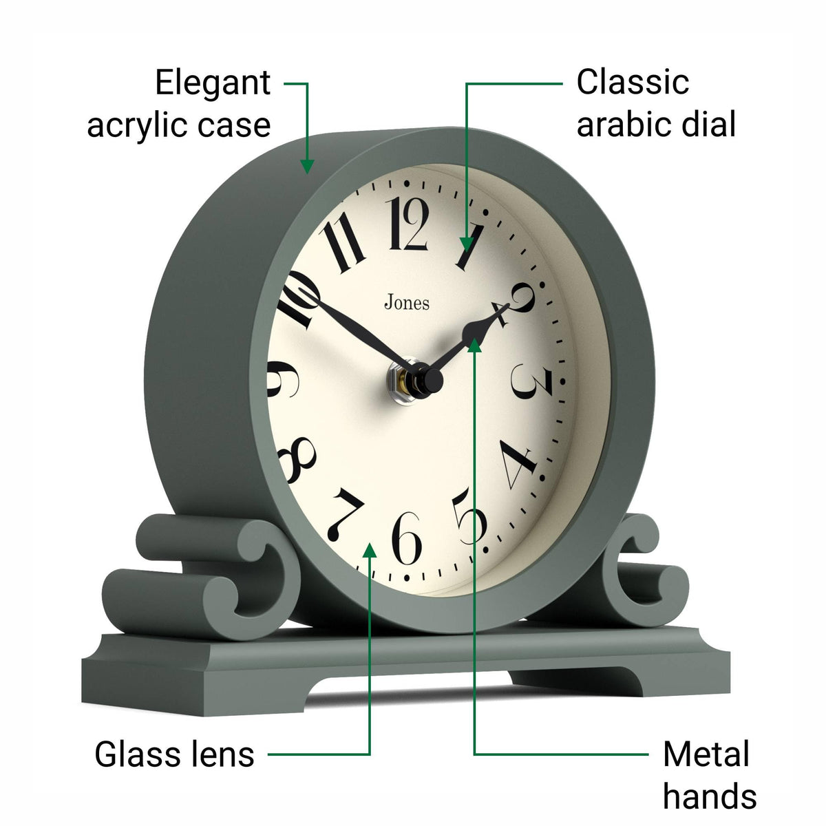 Jones Clocks Saloon clock quartz movement with faint ticking for a calm room.