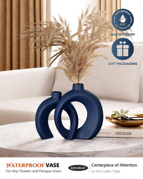 Jonronboci Blue Donut Vase Pair side view ideal for shelves