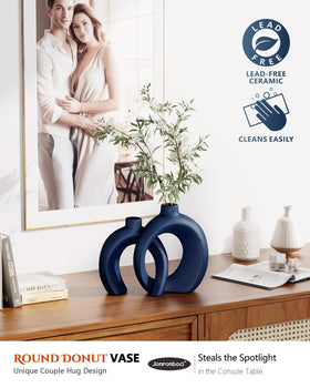 Jonronboci Blue Donut Vase Pair textured finish enhances coastal decor