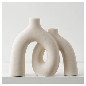 Jonronboci Hug Donut Vase Set cream white front view, ideal centerpiece for living spaces.