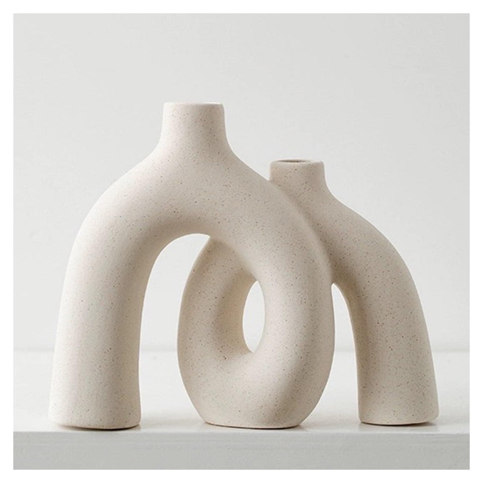 Jonronboci Hug Donut Vase Set cream white front view, ideal centerpiece for living spaces.