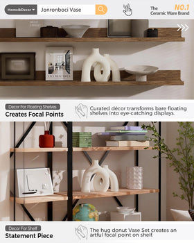 Jonronboci Hug Donut Vase Set cream white, living room shelf pairs with dried stems.