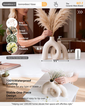 Jonronboci Hug Donut Vase Set cream white, side view enhances modern shelves.