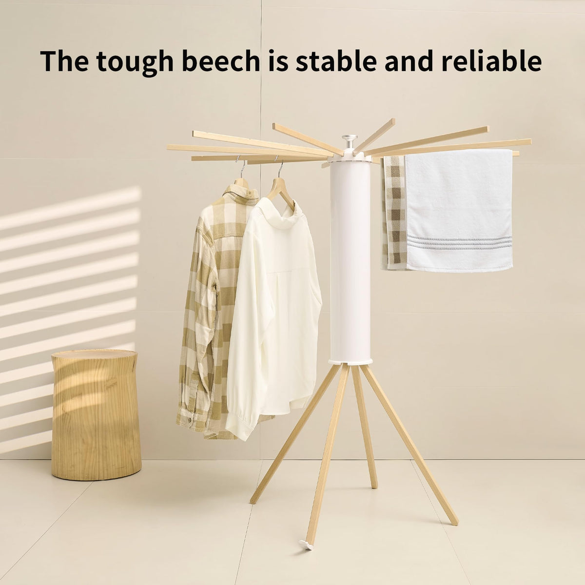 JOOM four-legs drying rack extended, featuring 16 rods and strong support.