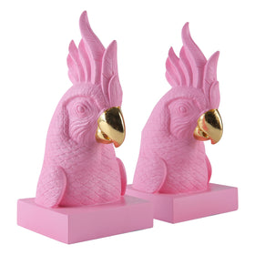 JOOMBE Pink Parrot Bookends left view; sturdy grip for heavy books