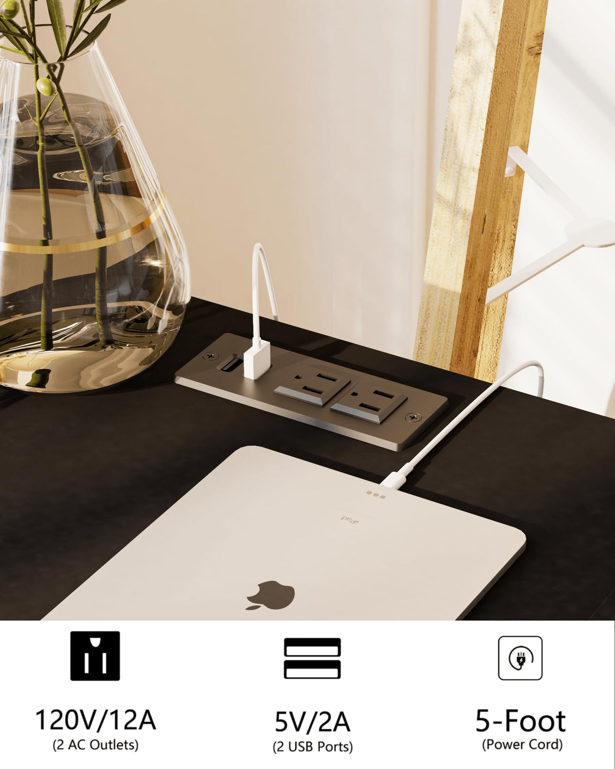 JOONEE bedroom side table with lamp—top surface for clock or light.
