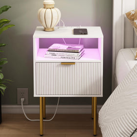 JOONEE modern nightstand front view showing white finish and drawer storage