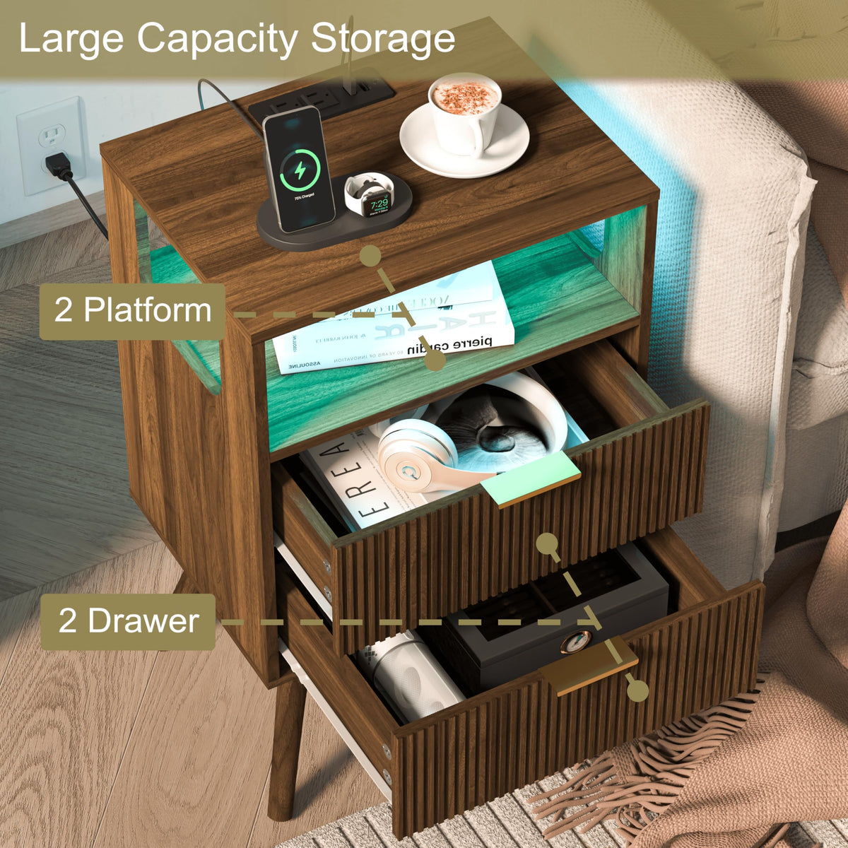 JOONEE nightstand bedroom setup shown beside a bed in a cozy space
