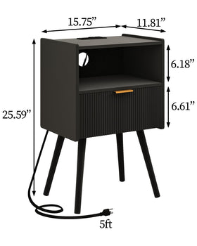 JOONEE nightstand with drawer open—compact storage for remotes and essentials.