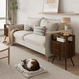 JOONEE nightstand open shelf holds books and plants within easy reach
