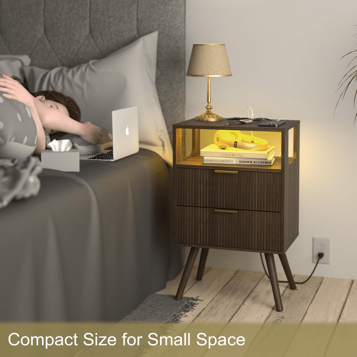 JOONEE nightstand solid wood legs provide sturdy support