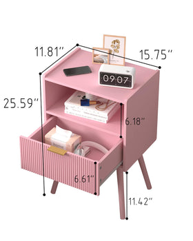 JOONEE nightstand top surface shown with lamp and plant for cozy bedside ambiance.