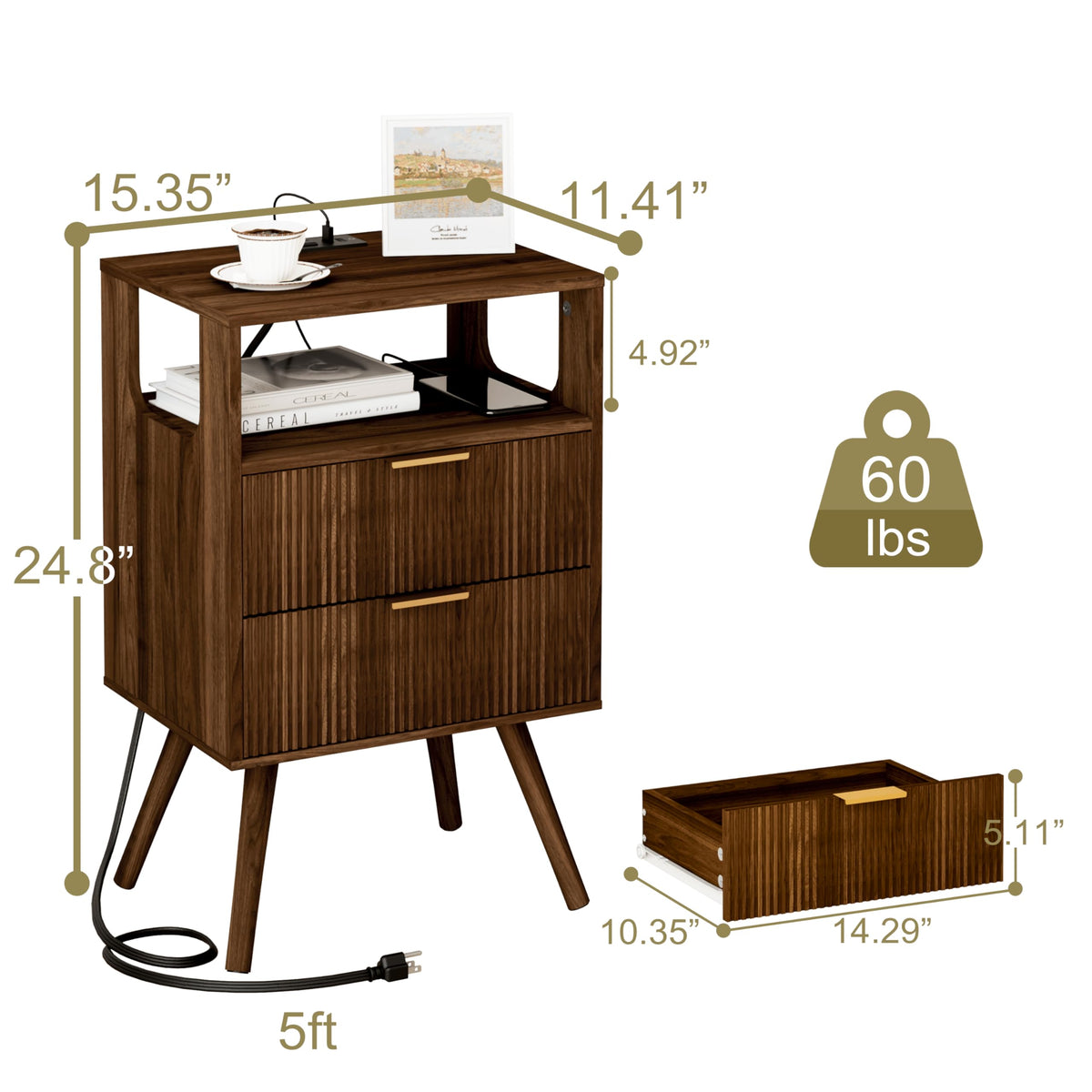 JOONEE nightstand two drawers storage keeps remotes, glasses, and meds organized