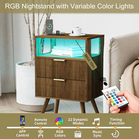 JOONEE nightstand walnut brown finish adds warm ambience to the room