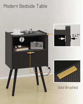JOONEE nightstand with solid wood legs—durable base and modern appeal.