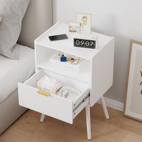 JOONEE white nightstand front view highlights compact size